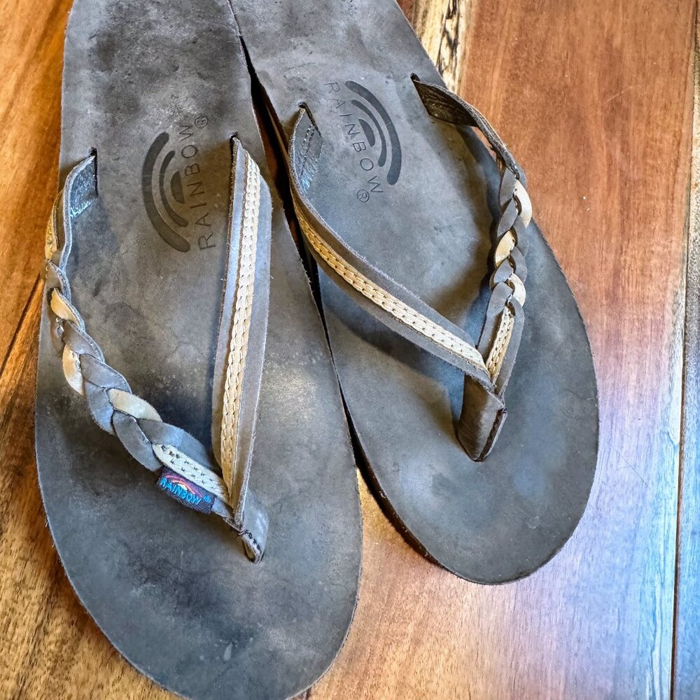 Rainbow Women's Braided Leather Flip Flops